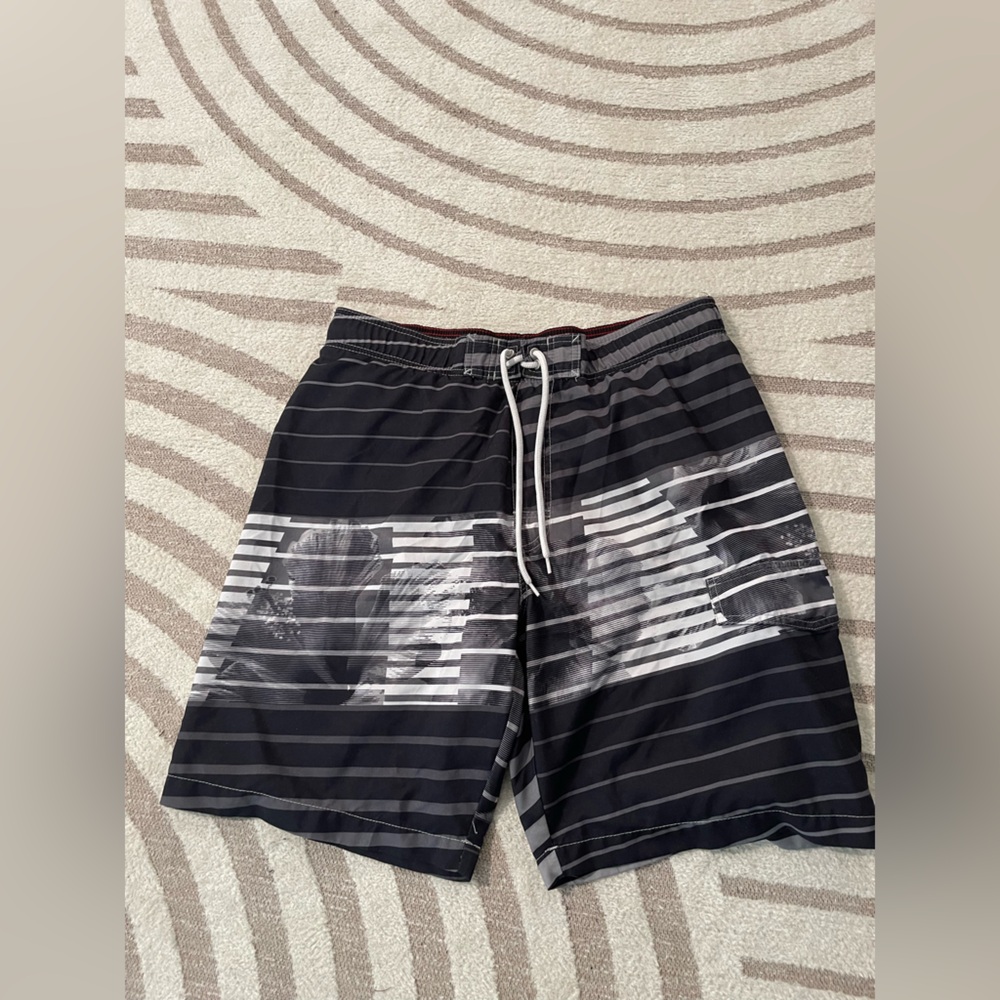 Sonoma Men's Striped Black and Gray Swim Trunks